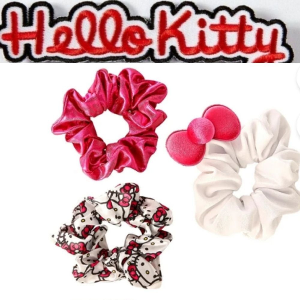 Hello Kitty Bow Velour &‎ Metallic Scrunchie Trio